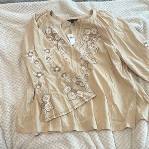 Banana Republic Embroidered Split V-Neck Tunic w/ Flared Sleeves